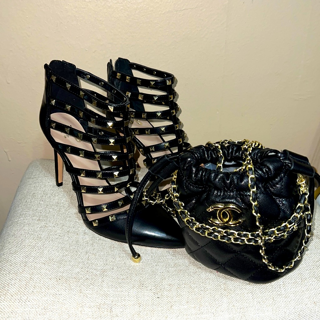 Rock Studded Stilettos And Caviar Crossbody Set